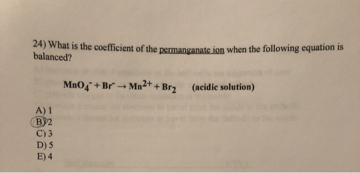 24 What Is The Coefficient Of The Permanganate Ion Chegg 