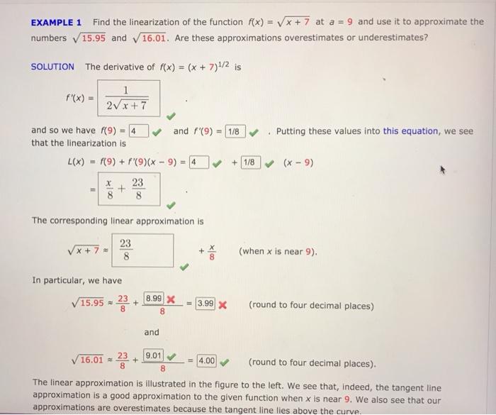 Solved Example Find The Linearization Of The Function F X Chegg Com