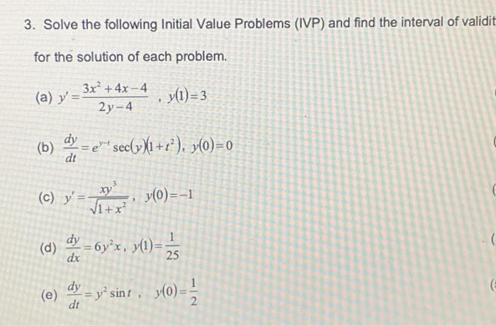 Solved 3 Solve The Following Initial Value Problems Ivp