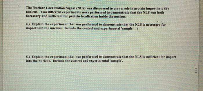 Solved The Nuclear Localization Signal (NLS) was discovered | Chegg.com