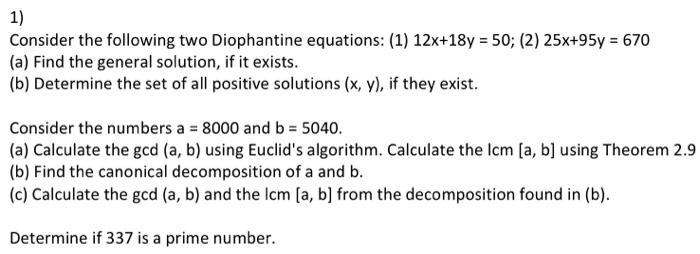 Solved Consider The Following Two Diophantine Equations: (1) | Chegg.com