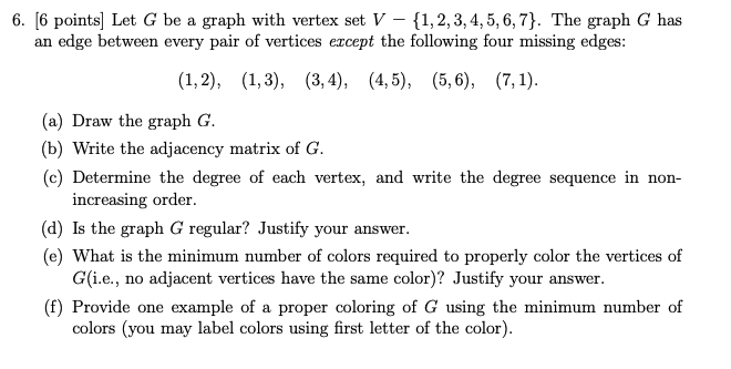 Solved [6 ﻿points] ﻿Let G be ﻿a graph with vertex set | Chegg.com