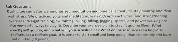 Lab Question: During the semester we emphasized | Chegg.com