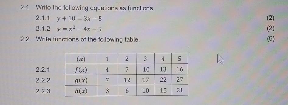 Solved 2.1 Write the following equations as functions. | Chegg.com