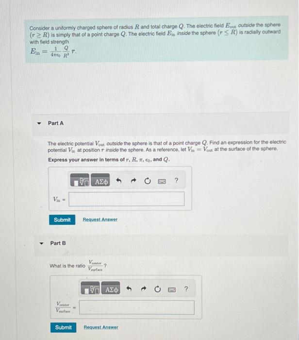 Solved Consider a uniformily charged sphere of radus R and | Chegg.com