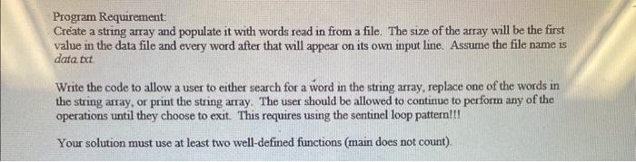 Solved Program Requirement: Create a string array and | Chegg.com