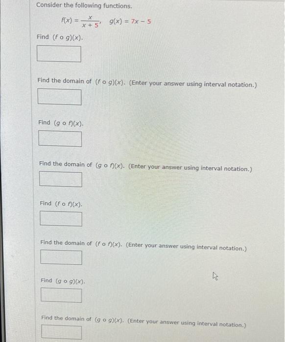 Solved Consider The Following Functions F X X 5x G X 7x−5