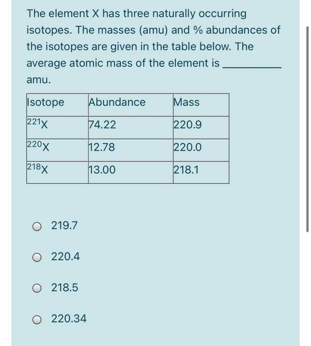 solved-the-element-x-has-three-naturally-occurring-isotopes-chegg