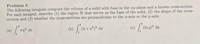 Solved Problem 3 The following integrals compute the volume | Chegg.com