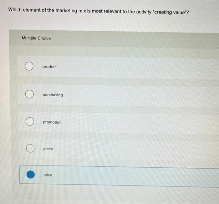 Solved Which element of the marketing mix is most relevant | Chegg.com
