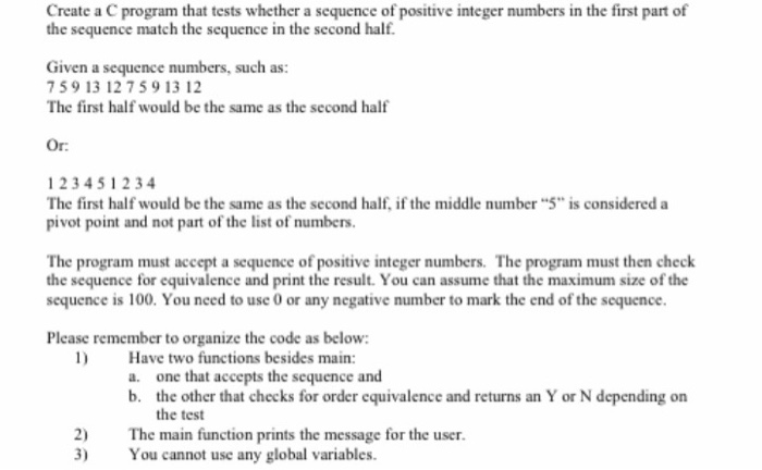 Solved Create A C Program That Tests Whether A Sequence Of | Chegg.com