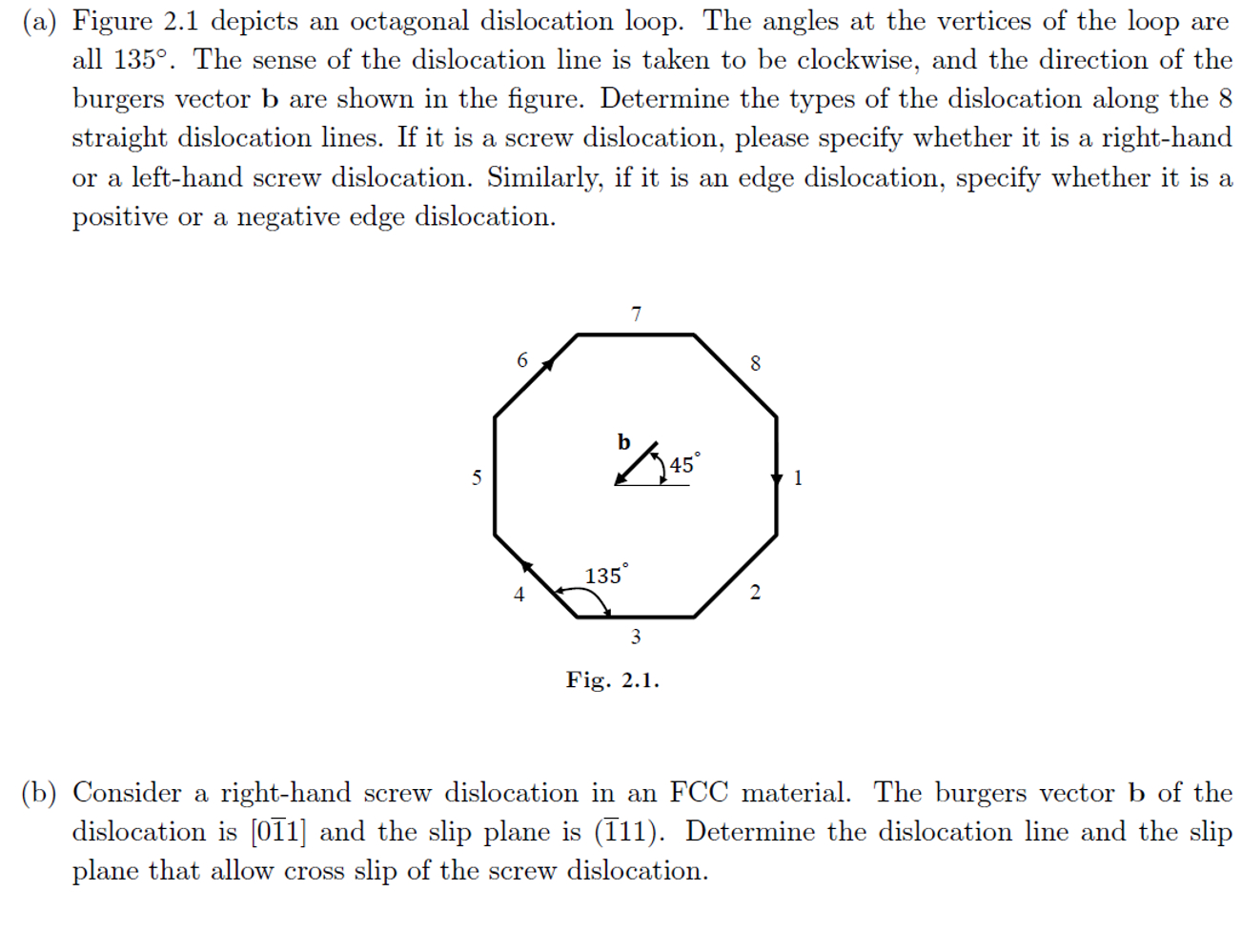 (a) ﻿Figure 2.1 ﻿depicts an octagonal dislocation | Chegg.com