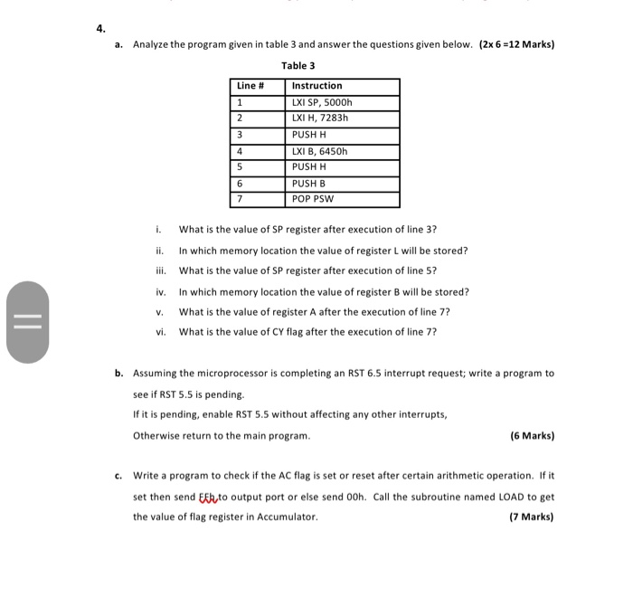 4. a. Analyze the program given in table 3 and answer | Chegg.com