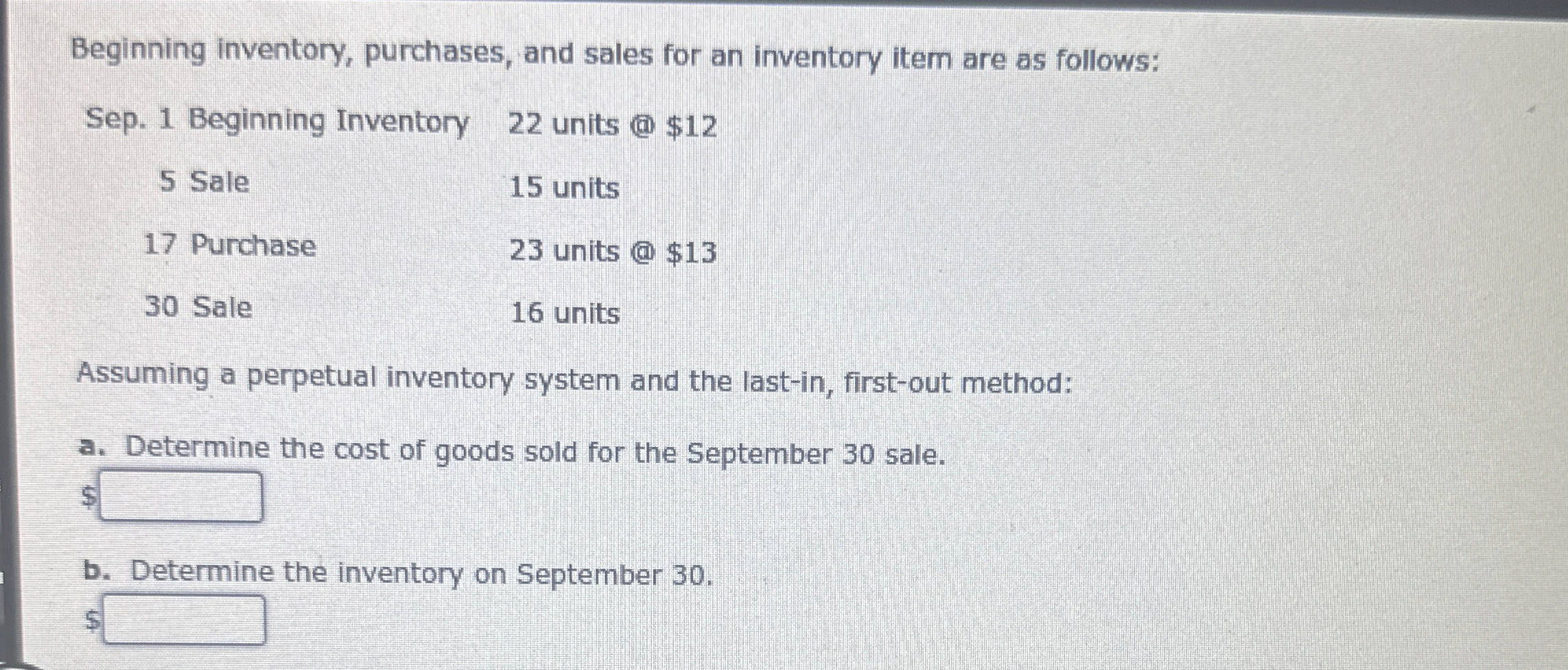 Solved Beginning inventory, purchases, and sales for an | Chegg.com