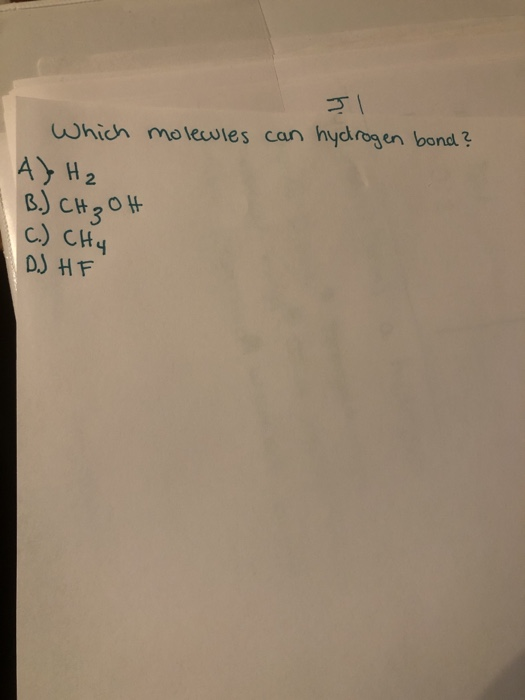 Solved Which Molecules Can Hydrogen Bond? A} H₂ B.) CH₃OH | Chegg.com