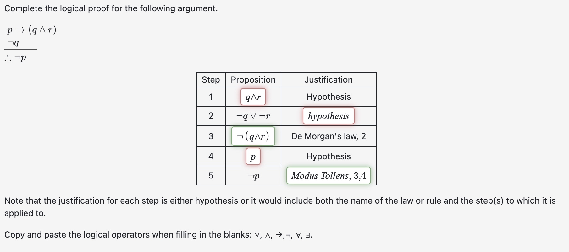 Solved Complete the logical proof for the following | Chegg.com