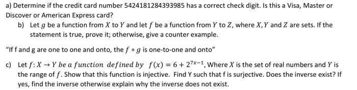 Solved a) Determine if the credit card number | Chegg.com