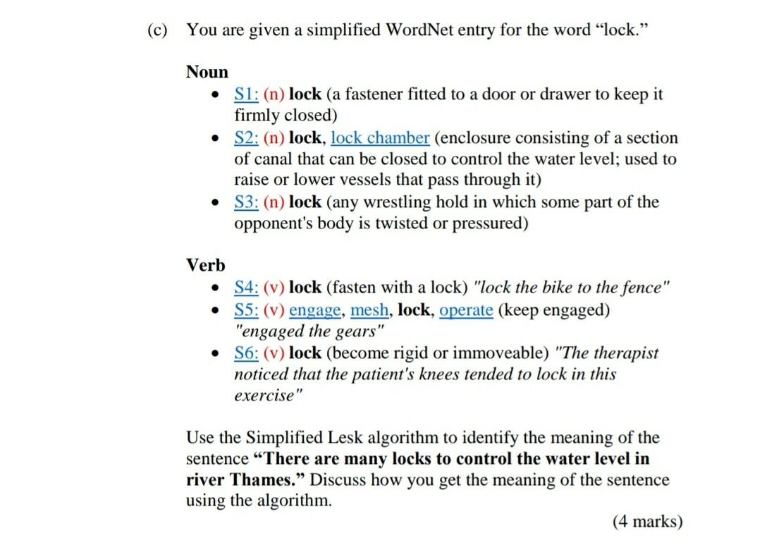 (c) You are given a simplified entry for the