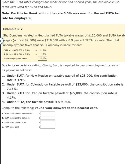 Solved Since the SUTA rates changes are made at the end of