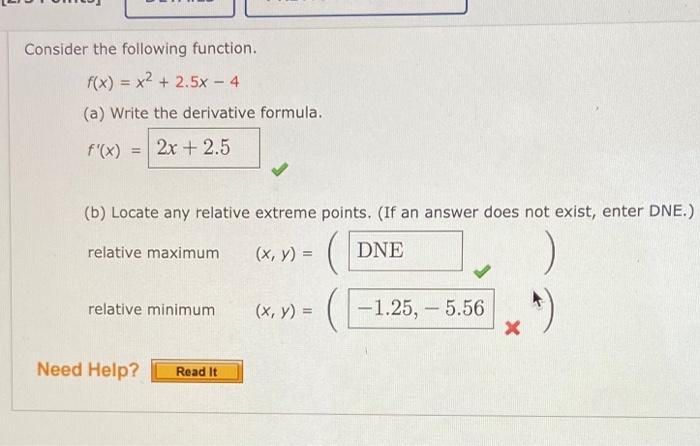 Solved Consider the following function. f(x) = x2 + 2.5x - 4 | Chegg.com
