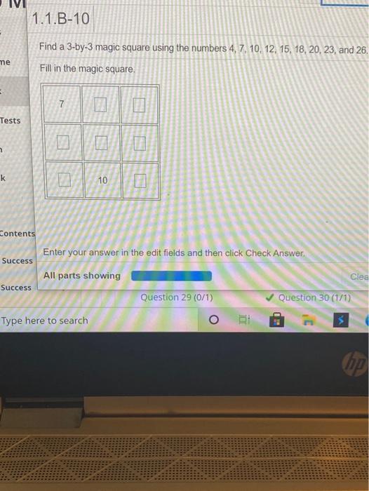Solved 1.1.B-10 Find a 3-by-3 magic square using the numbers | Chegg.com
