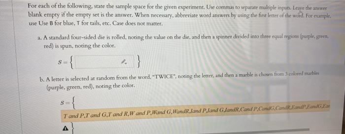 Solved For each of the following, state the sample space for