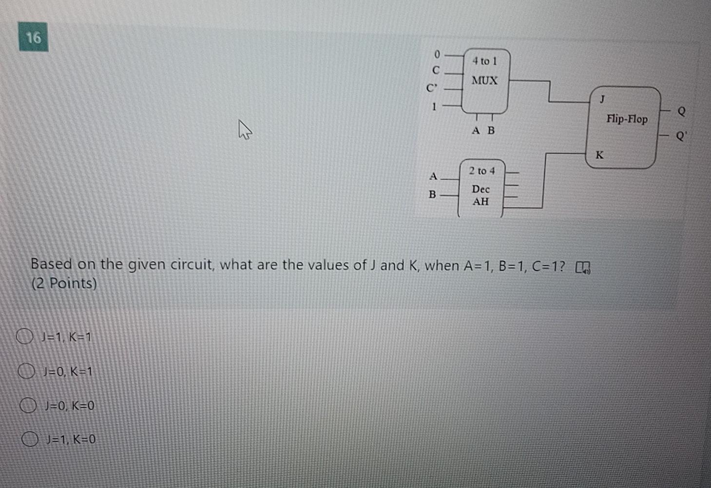 Solved 16 0 4 to 1 с MUX J 1 Flip-Flop ET AB Q K 2 to 4 A B | Chegg.com