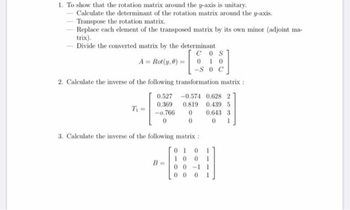 Solved 1. To show that the rotation matrix around the y-axis | Chegg.com