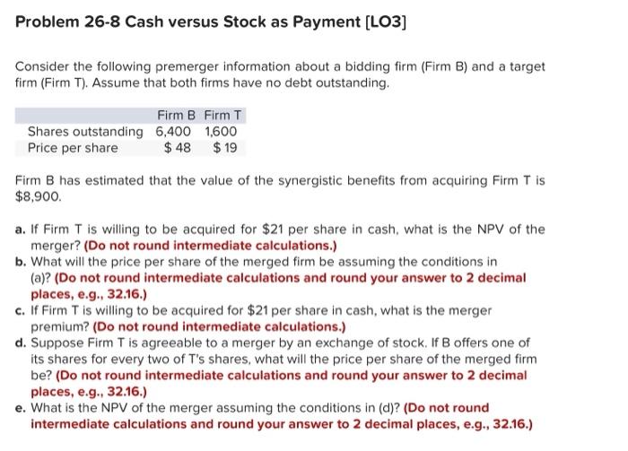 Solved Consider the following premerger information about a