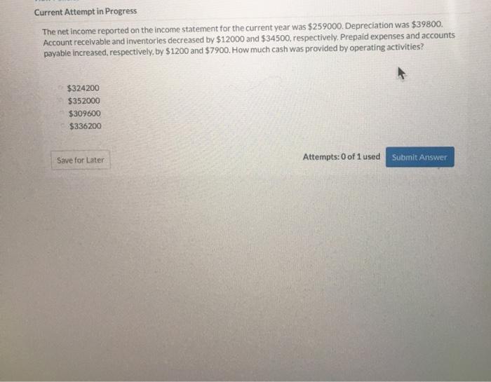 Solved Current Attempt in Progress The net income reported | Chegg.com