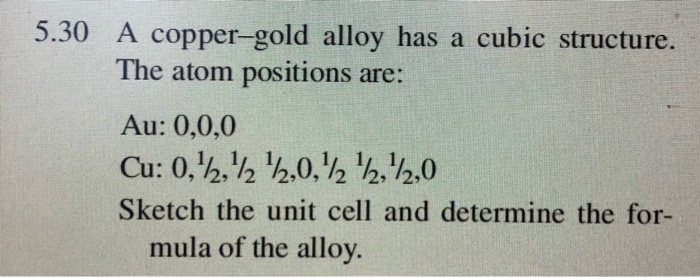 Solved 5.30 A copper-gold alloy has a cubic structure. The | Chegg.com