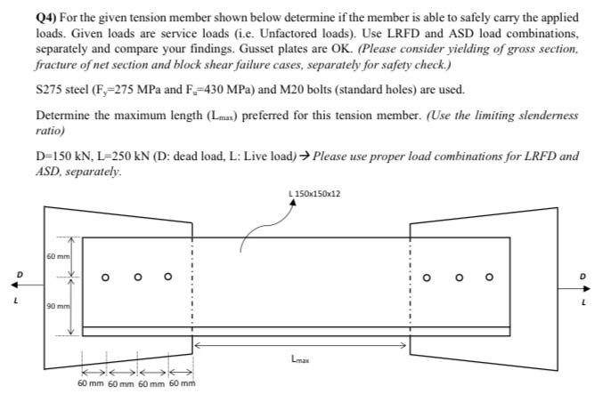 Solved Q4) For the given tension member shown below | Chegg.com