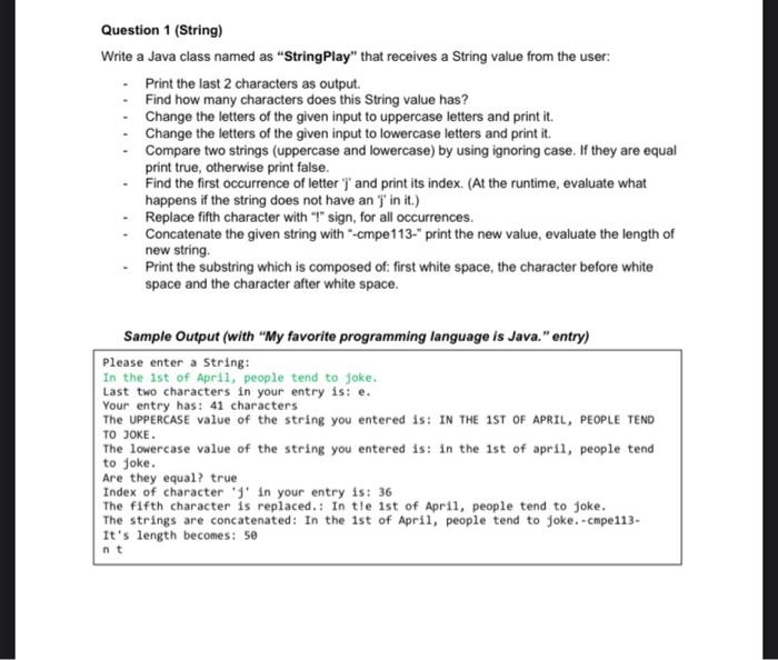 Solved Question 1 (String) Write a Java class named as | Chegg.com