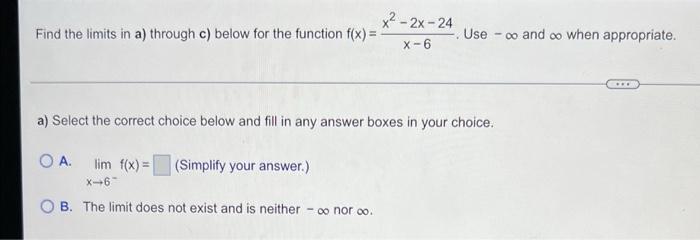 Solved Find The Limits In A), B), And C) Below For The | Chegg.com