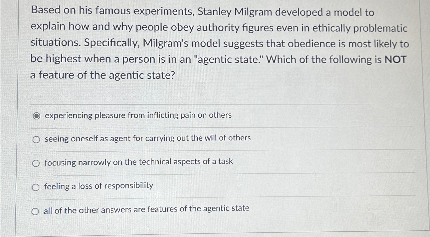 Solved Based on his famous experiments, Stanley Milgram | Chegg.com
