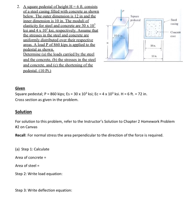 Solved Square pedestal Steel Casing Concrete core 2. A | Chegg.com