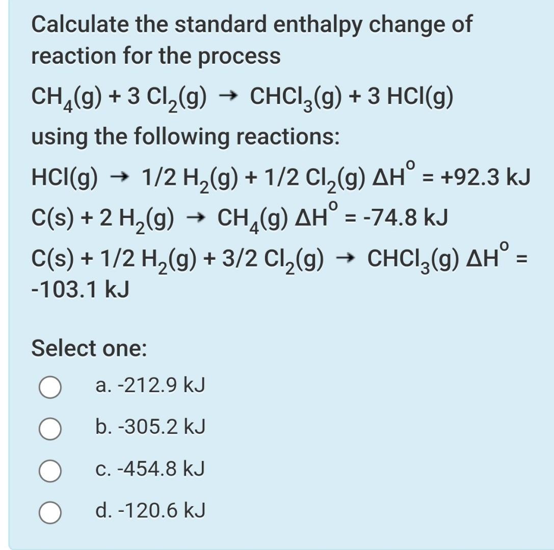 Solved Calculate the standard enthalpy change of reaction Chegg