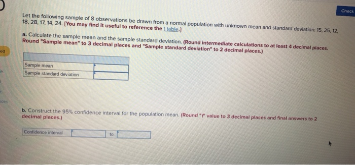 Solved Check Let the following sample of 8 observations be | Chegg.com