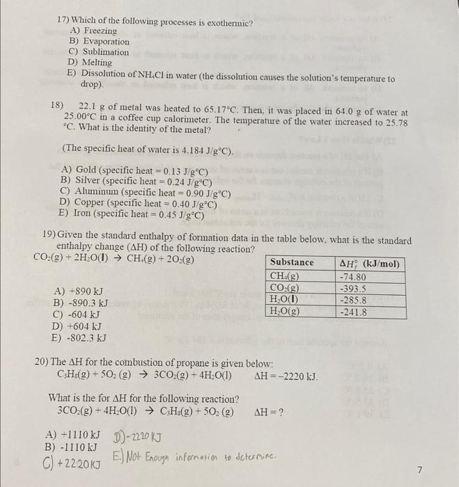 Solved 17) Which of the following processes is exothermic? | Chegg.com