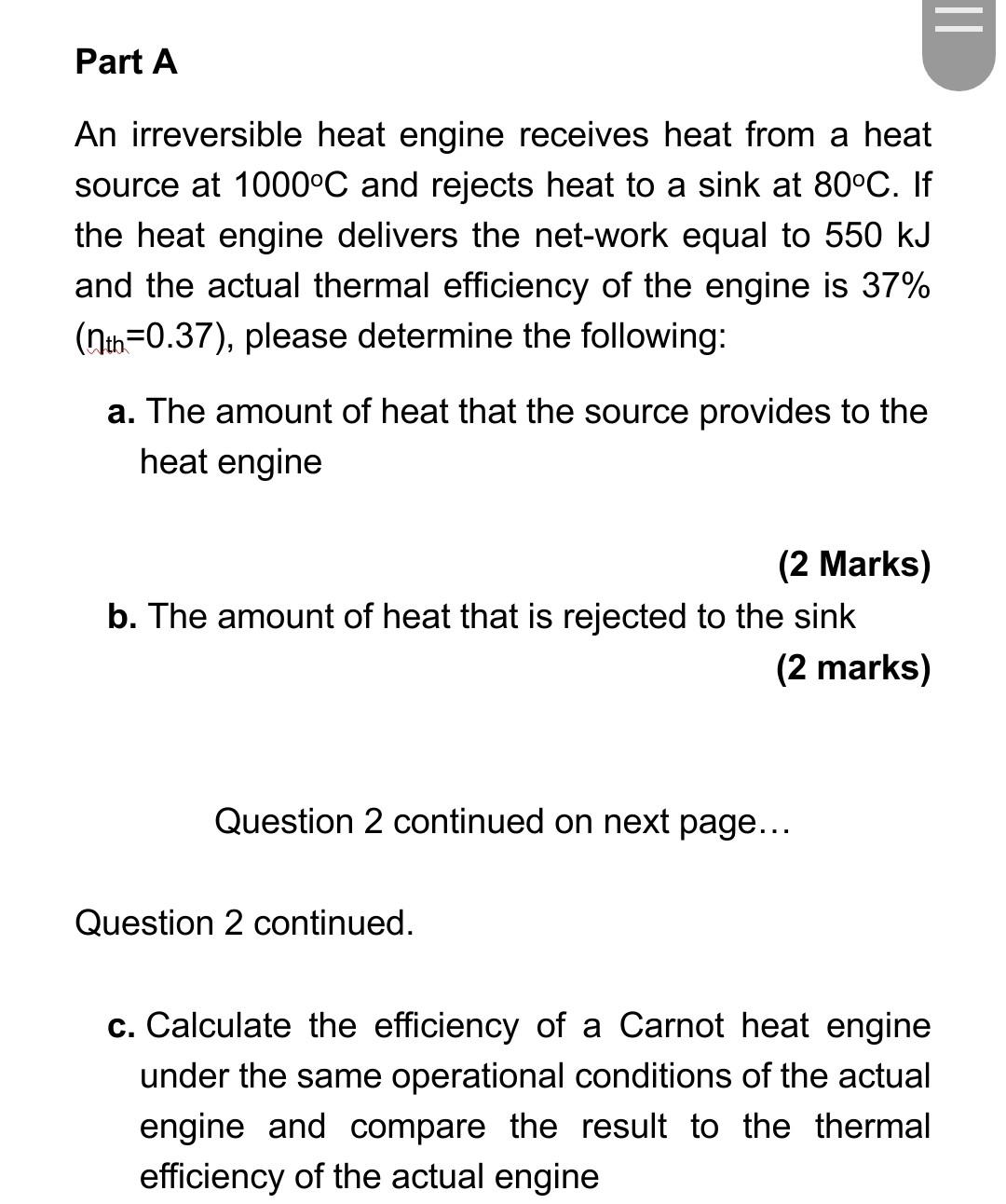 Solved II Part A An irreversible heat engine receives heat | Chegg.com