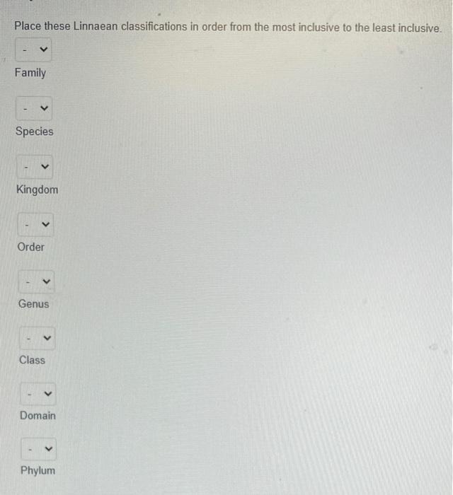 Solved Place these Linnaean classifications in order from | Chegg.com