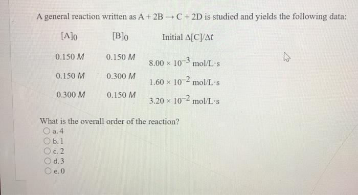Solved A general reaction written as A + 2B - C + 2D is | Chegg.com