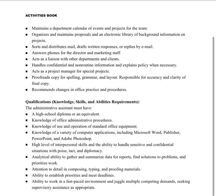 Solved Read the job description to familiarize yourself with | Chegg.com