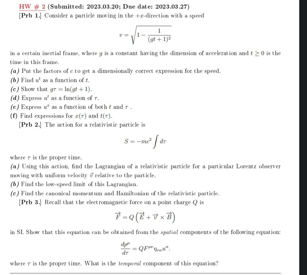 Solved HW \# 2 (Submitted: 2023.03.20; Due Date: 2023.03.27) | Chegg.com