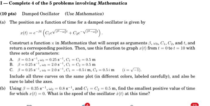 I - Complete 4 of the 5 problems involving | Chegg.com