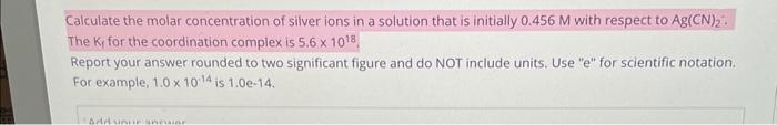 Solved Calculate the molar concentration of silver ions in a | Chegg.com