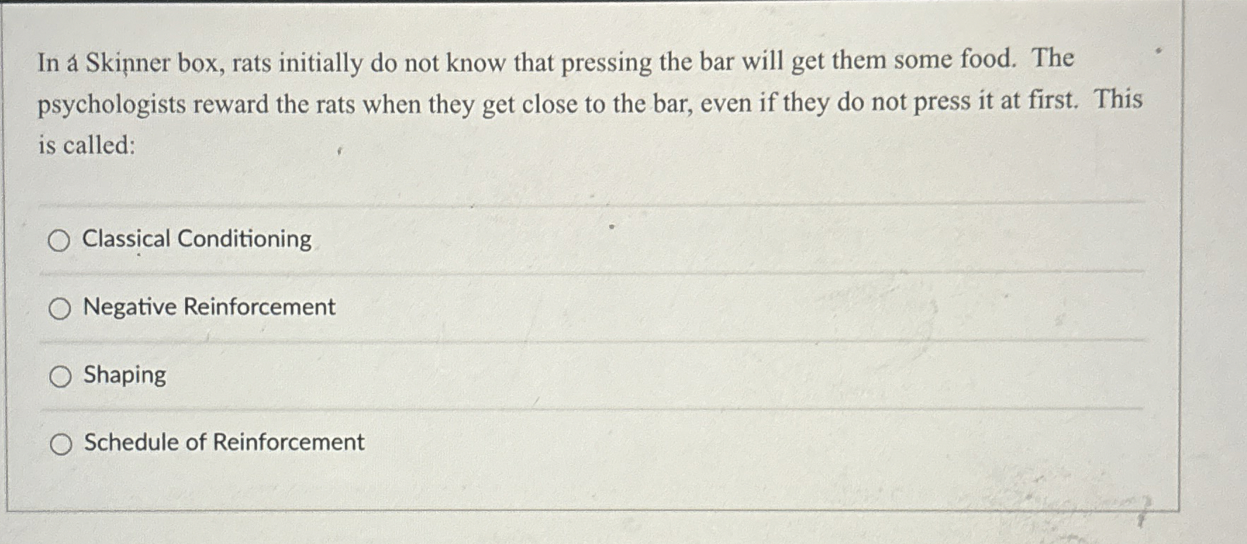 Solved In á ﻿Skinner box, rats initially do not know that | Chegg.com