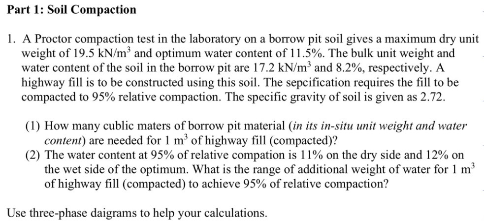 Compactan Solved Part 1: Soil CompactionA Proctor compaction test in | Chegg.com
