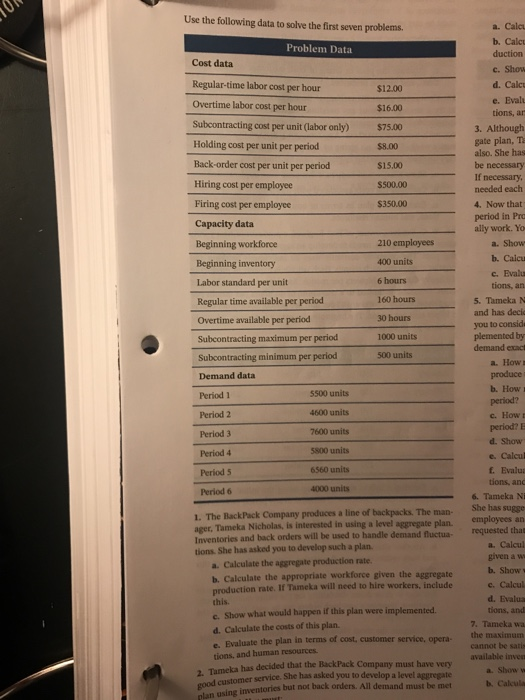 Solved Problems Use the following data to solve the first | Chegg.com