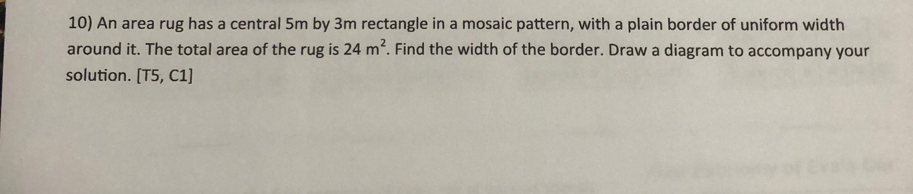 Solved An area rug has a central 5m ﻿by 3m ﻿rectangle in a | Chegg.com